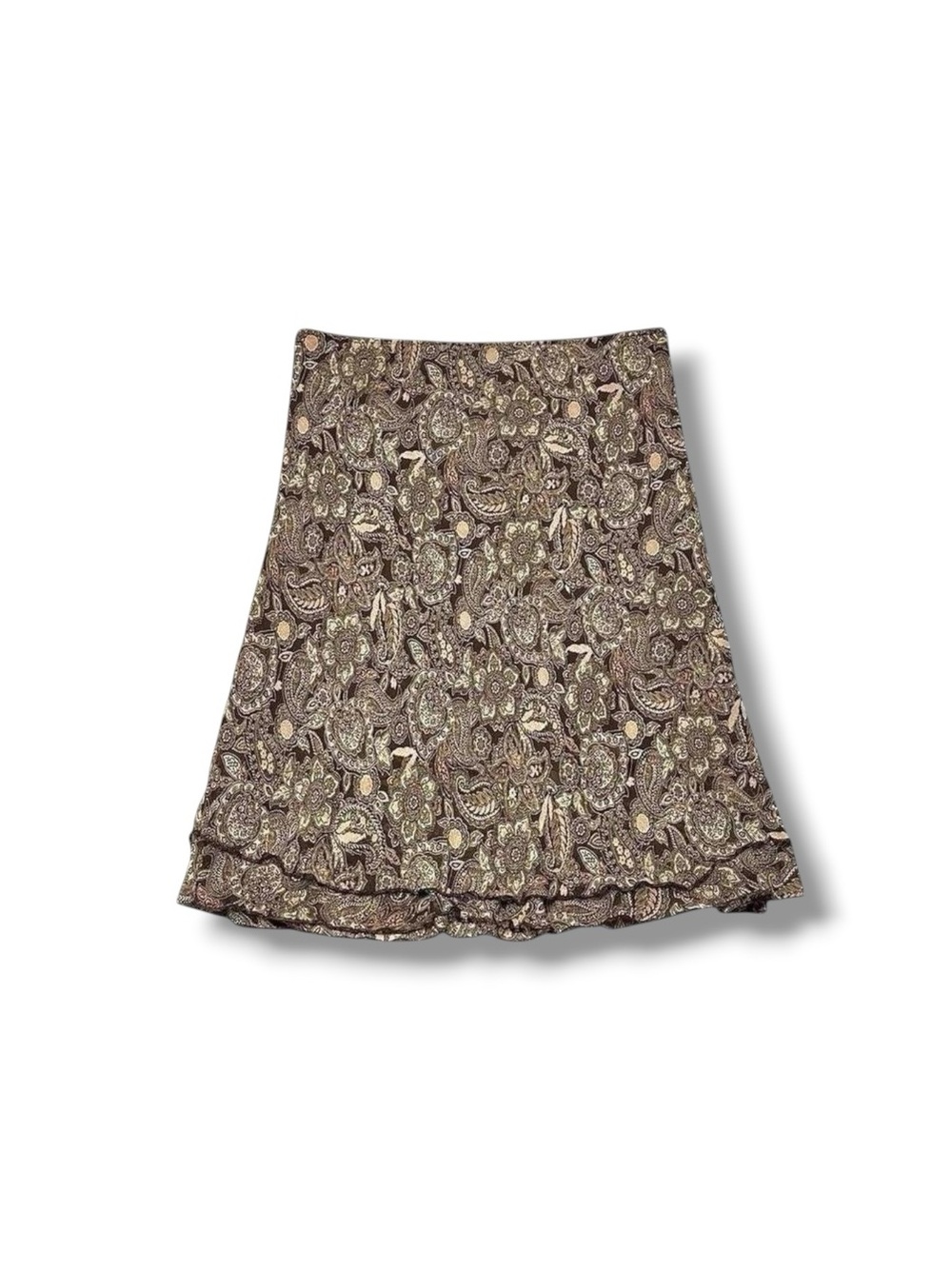 RL Richard 2000s Y2K Brown Paisley Chiffon Low Rise Tiered Fairycore Midi Skirt